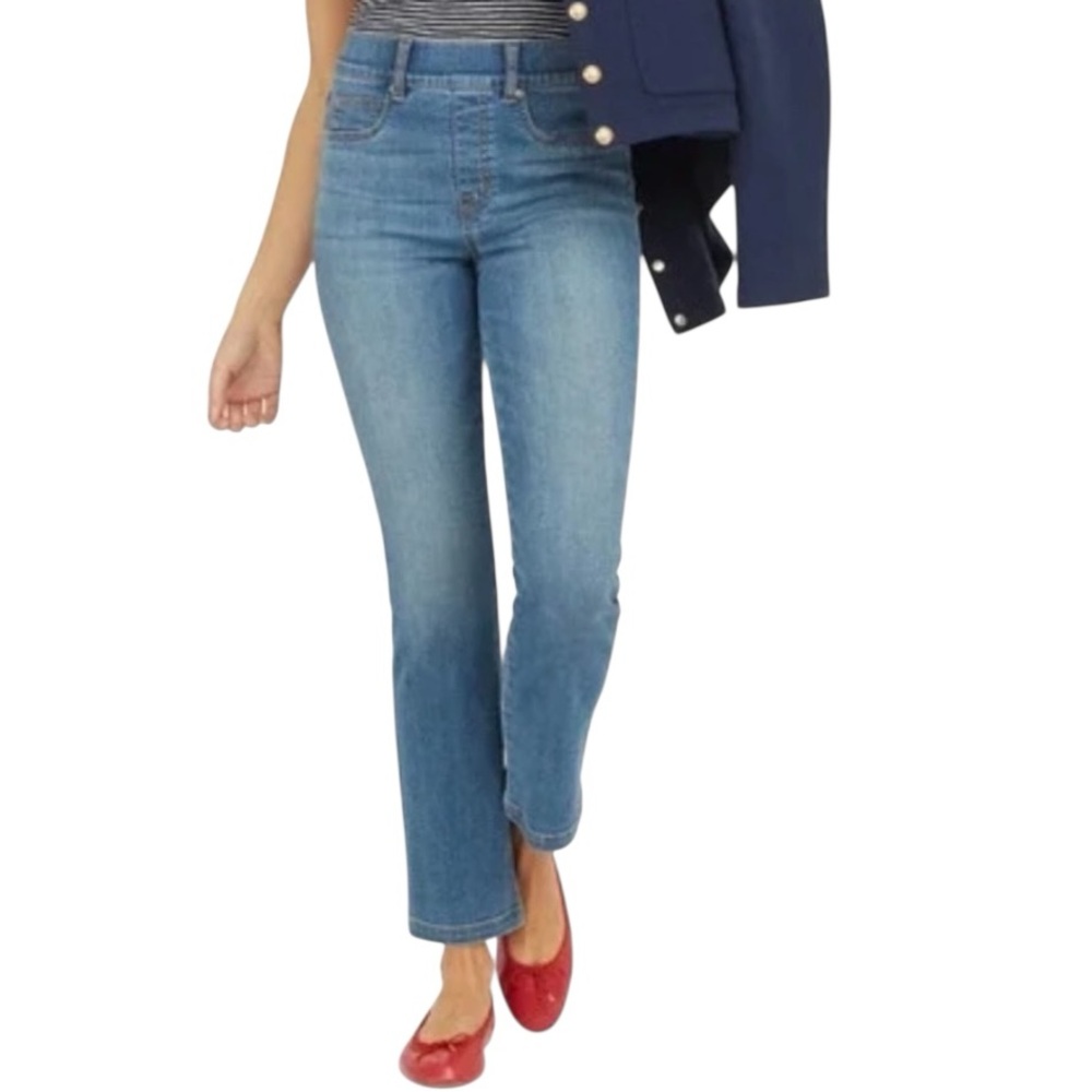 Spanx High Rise Straight Leg Pull On Stretch Jeans Vintage Indigo Womens 1X Tall
